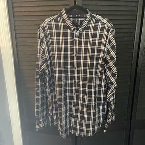 Express Black/White/Tan Plaid Slim Performance Dress Shirt